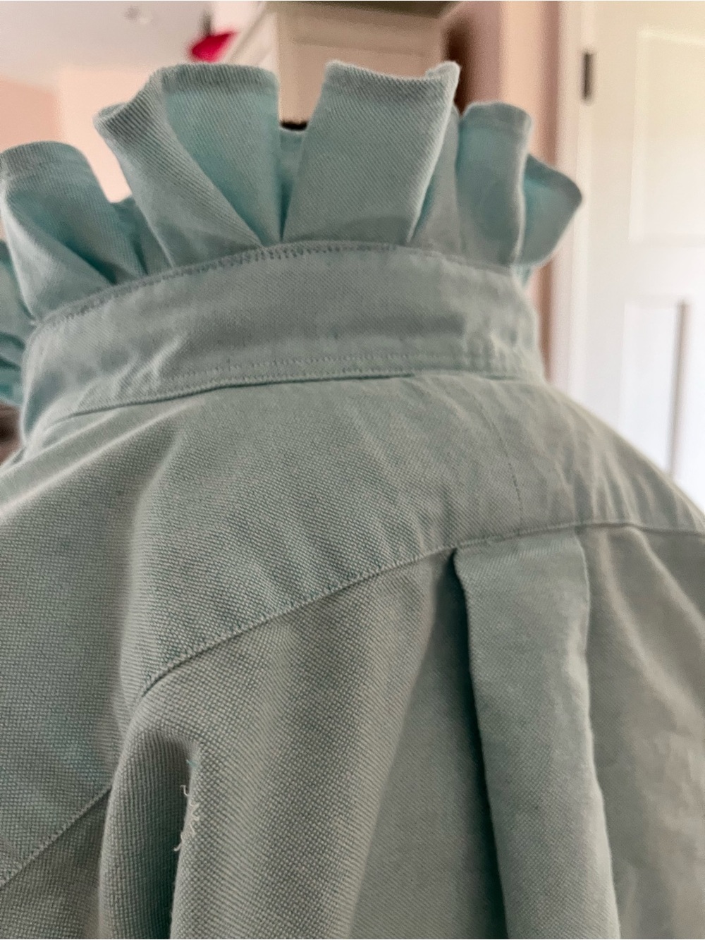 Upcycled Ralph Lauren Seafoam Button-Up Shirt with Ruffle Collar - Picture 5 of 7